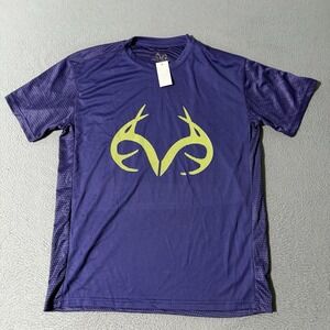 Realtree Deer Antlers Logo Short Sleeve Mesh Graphic T Shirt Purple Large Tee